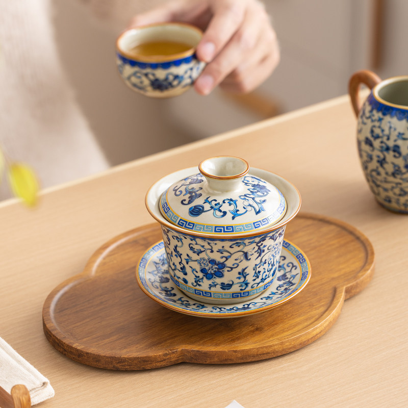 一品仟堂盖碗单功夫茶盖碗复古烫手才手抓泡茶盖碗