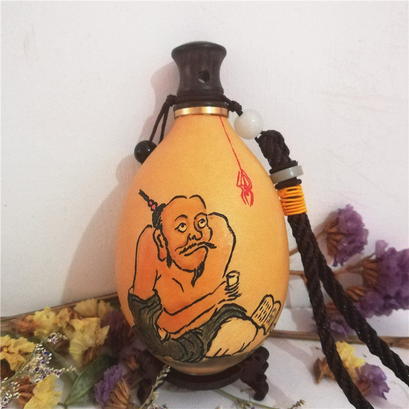 装水天然酒葫芦蜂蜡防渗带收藏彩绘烙画墨刻酒壶手工艺品