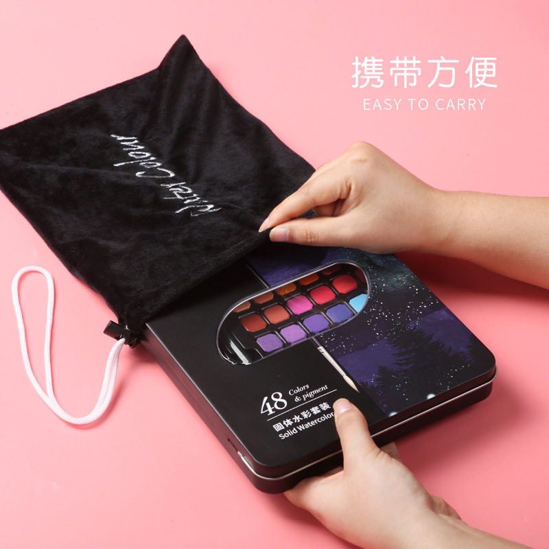 固体水彩颜料粉饼装色铁盒儿童初学者小学生美术绘画件