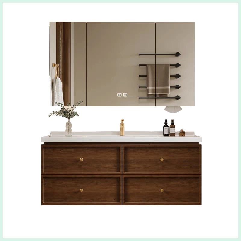 法式中古风浴室柜橡木陶瓷一体盆洗手洗脸洗漱台定制