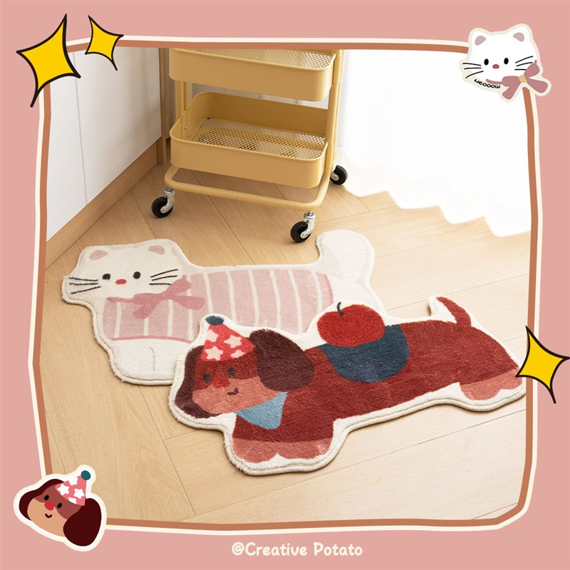 卡通仿羊绒地毯客厅卧室吸水防滑地垫进门爱小狗入户门垫床边毯