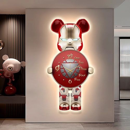 带灯暴力熊挂画玄关灯画装饰画LED钟表挂钟客厅22新款壁灯