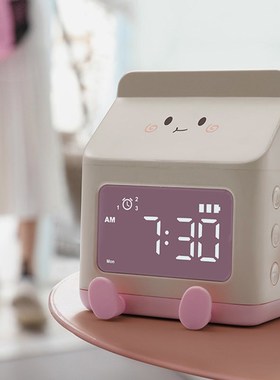 JOJO L. D.F卡通趣味牛奶盒闹钟倒计时智能电子台钟丨菲塔
