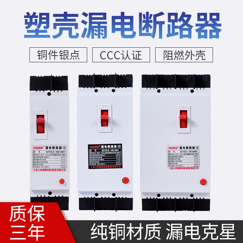 漏电断路器DZ15LE-100/4901 2P3P4P 220V 380V40A63A100A空气开关