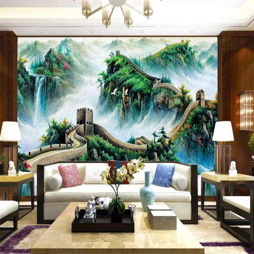 墙布万里长城客厅沙发墙壁画办公室壁布山水电视背景墙壁纸