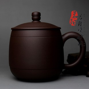 老紫泥 宜兴原矿全紫砂杯纯手r工名家非陶瓷泡茶杯带盖杯子套装