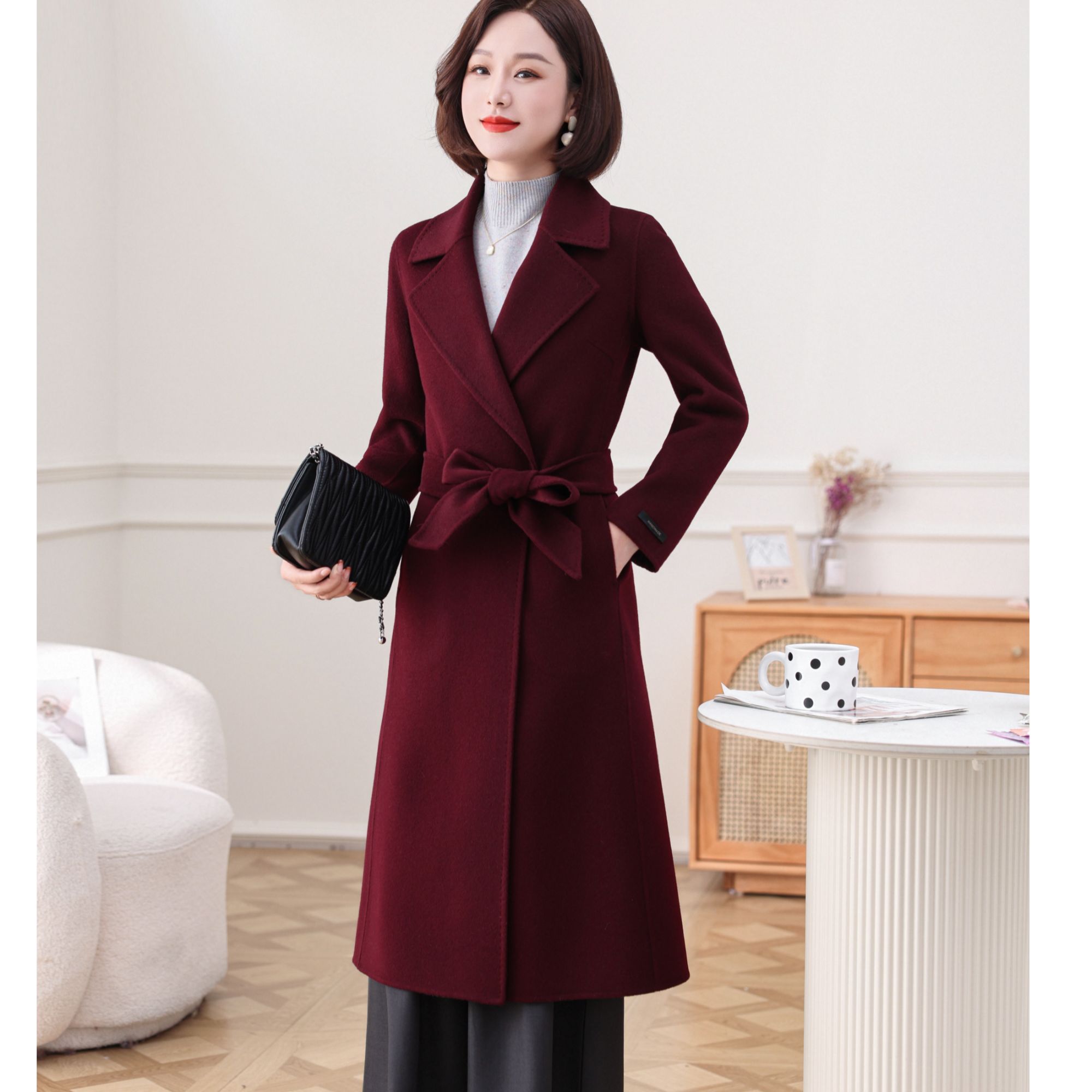 孜洋秋冬新款百分百双面绵羊毛大衣高端显瘦气质百搭2082