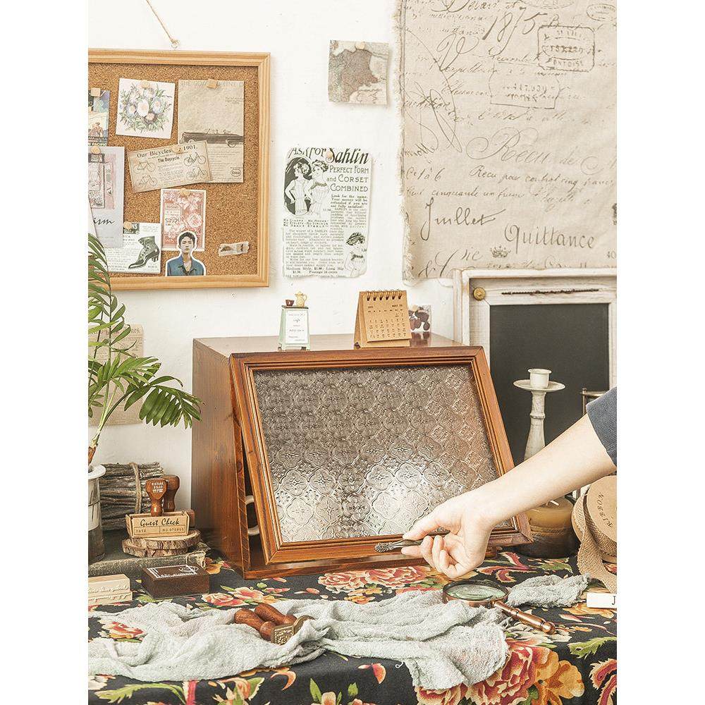 实木翻盖玻璃防尘展示柜香水整理zakka杯子茶具桌面收纳盒化妆品