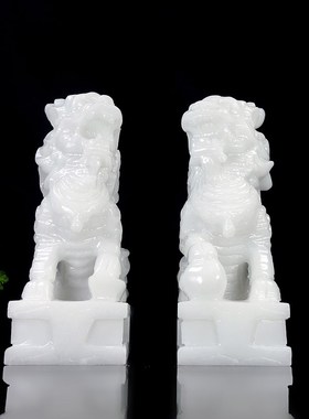天然阿富汗白玉麒麟手工雕刻动物招财家居玄关客厅窗台汗白玉摆件