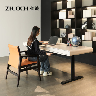 极简家用电动升降桌简约现z代小户型奶油风自动办公电脑桌定 意式