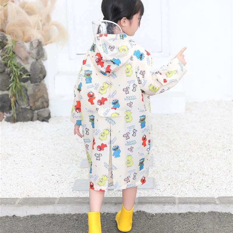 芝麻街儿童雨衣女童幼儿小学生全身连体布料雨衣男童带书包位雨披