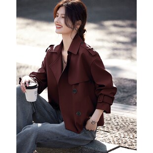 XWI欣未安可拉红风衣外套女秋季今年流行休闲简约设计感短款上衣