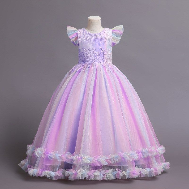 童装女童新款公主裙中大童长款连衣裙夏儿童钢琴演出服装