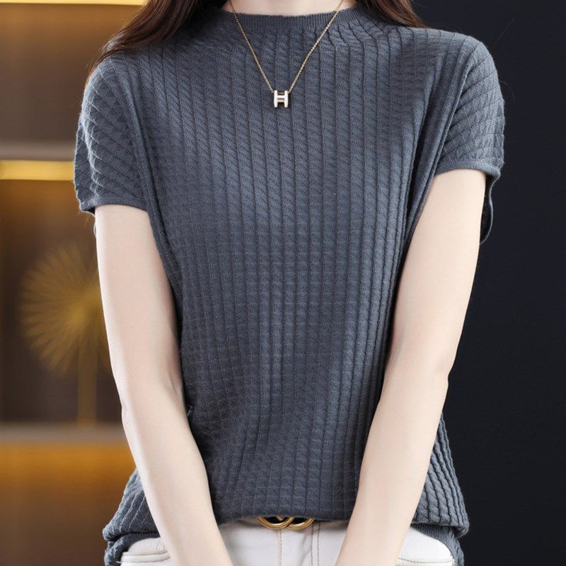 高级感针织短袖女t恤2023夏季短款法式洋气无袖落肩背心宽松上衣,女装/女士精品,T恤,淘宝优惠券,粉丝福利购,淘宝优惠卷