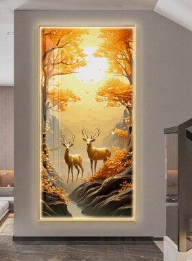 LED发光福禄入门玄关装饰画带灯楼梯尽头走廊过道壁灯画客厅挂画