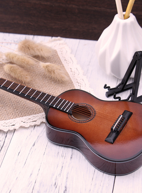 迷你古典吉他模型咖啡色吉他摆件生日送男女朋友蛋糕摆件娃娃乐器