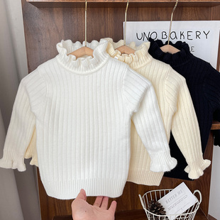 女童打底毛衣秋冬半高领加绒内搭女宝宝冬季加厚婴儿木耳边打底衫