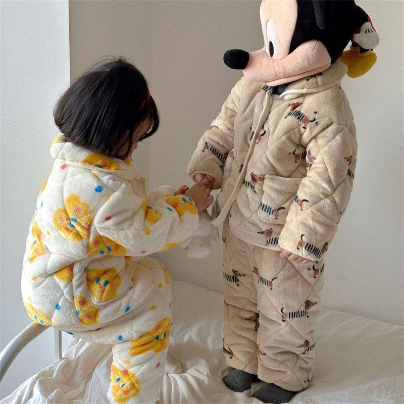 冬季女孩儿童加厚法兰绒三层夹棉睡衣珊瑚绒男女童宝宝家居服套装,童装/婴儿装/亲子装,家居服套装,淘宝优惠券,粉丝福利购,淘宝优惠卷