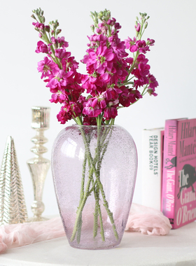 法式中古风紫色气泡玻璃花瓶红色设计师浪漫少女家居客厅餐桌装饰