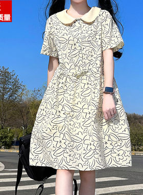 女大童连衣裙夏季娃娃领短袖裙子小清新12-16岁女孩学生甜美夏装
