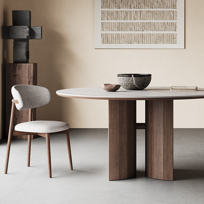 实木餐桌圆形带转盘家用2023新款高端全托意式极简亮光岩板圆桌,住宅家具,岩板餐桌,淘宝优惠券,粉丝福利购,淘宝优惠卷