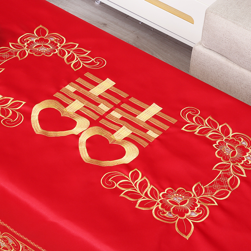 红色桌布婚礼喜庆餐桌布长方形红布结婚订婚春节茶几盖布台布布艺