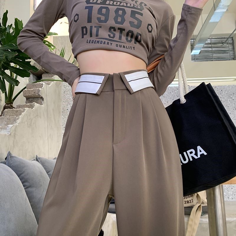 灰色窄版阔腿裤子女夏季薄款小个子高腰垂感高级感直筒拖地西装裤