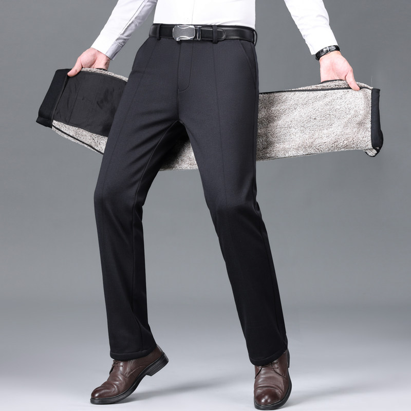 冬季中老年加绒裤子男款中年爸爸加厚保暖休闲裤外穿男士西装裤