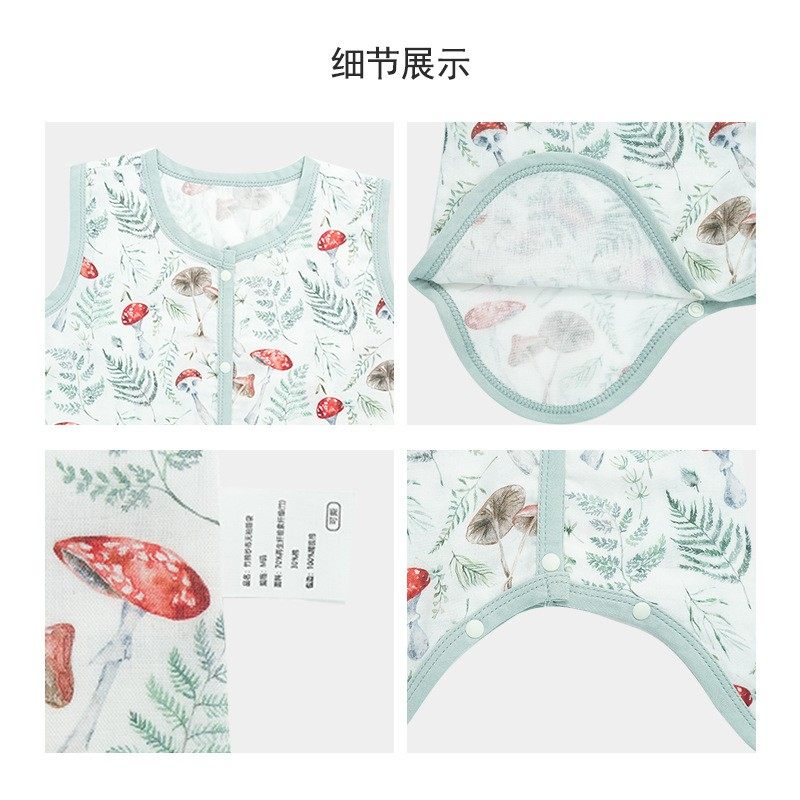 婴儿夏季薄款睡袋竹棉纱布宝宝连身睡衣无袖背心式儿童分腿防踢被