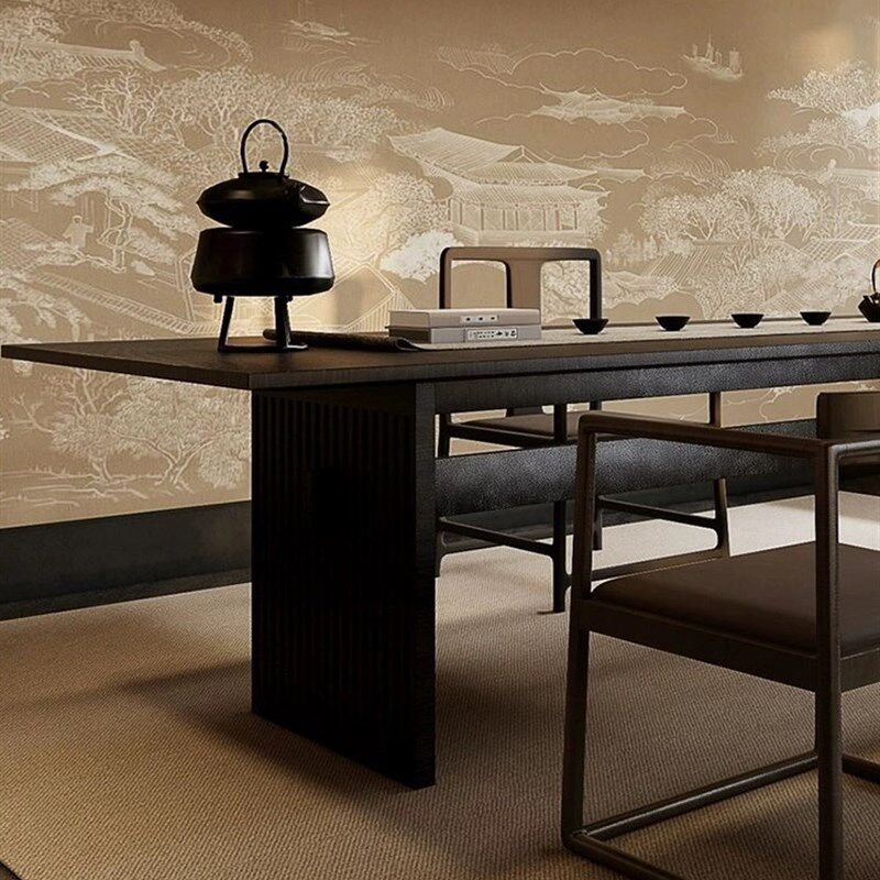 新中式黑胡桃木茶桌功夫茶台办公室侘寂风实木大板高档禅意泡茶桌