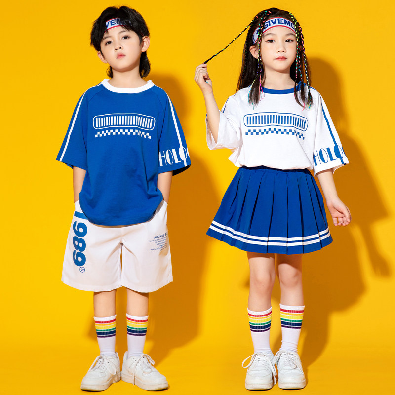 六一儿童啦啦队表演服夏季男童嘻哈套装幼儿园学生啦啦操演出班服
