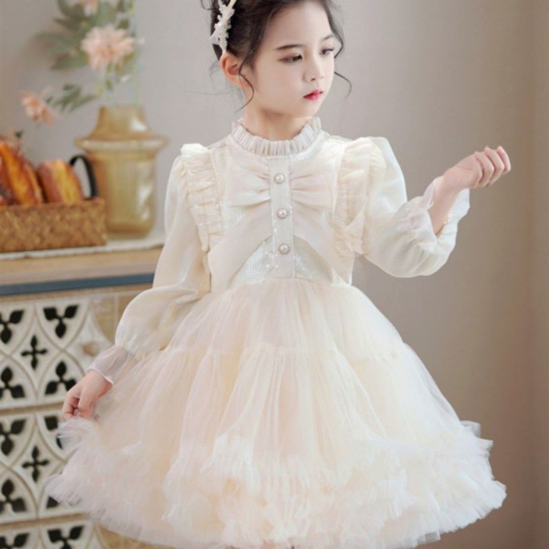 儿童裙子秋冬季2023新款女童连衣裙冬公主裙花童婚礼小女孩礼服冬