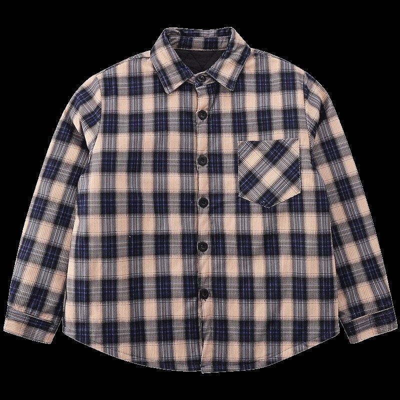 胖男童格子衬衫夹棉加厚秋冬加棉衬衣中大童男孩宽松加肥薄棉外套