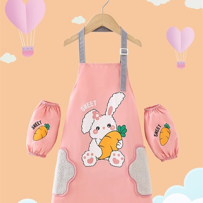 儿童围裙画画罩衣防水防油厨房家用2023新款带套袖写毛笔字护衣