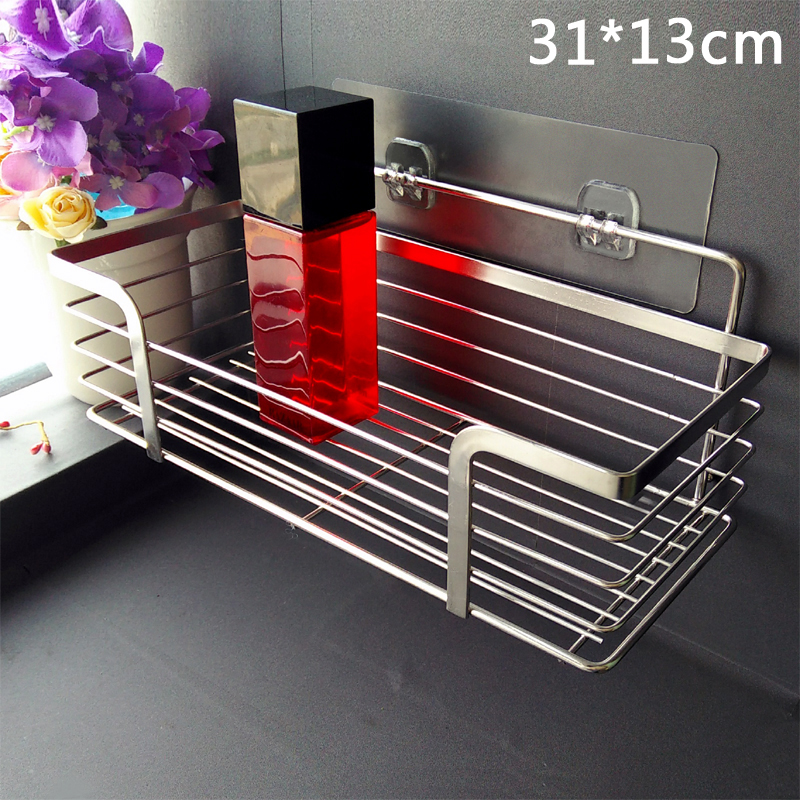 免打孔魔力无痕贴304不锈钢浴室厨房置物架单双层免钉收纳架加高