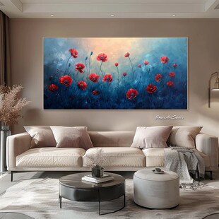 大芬村纯手绘油画抽象粉红色花卉轻奢客厅沙发装饰画卧室横版挂画