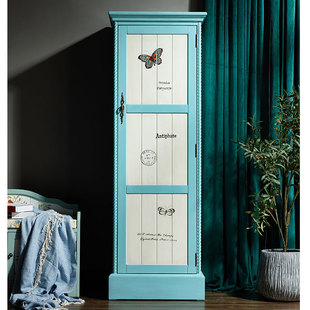 美式实木单门小衣柜女孩带镜子卧室衣橱儿童柜子阳台储物柜彩绘