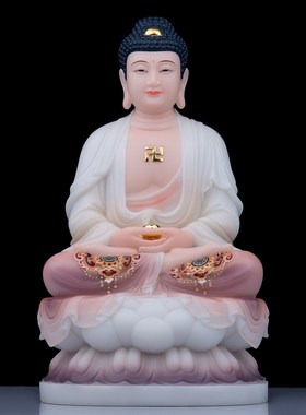 全堂佛像娑婆三圣观世音菩萨释迦佛地藏王菩萨汉白玉彩绘家用摆件