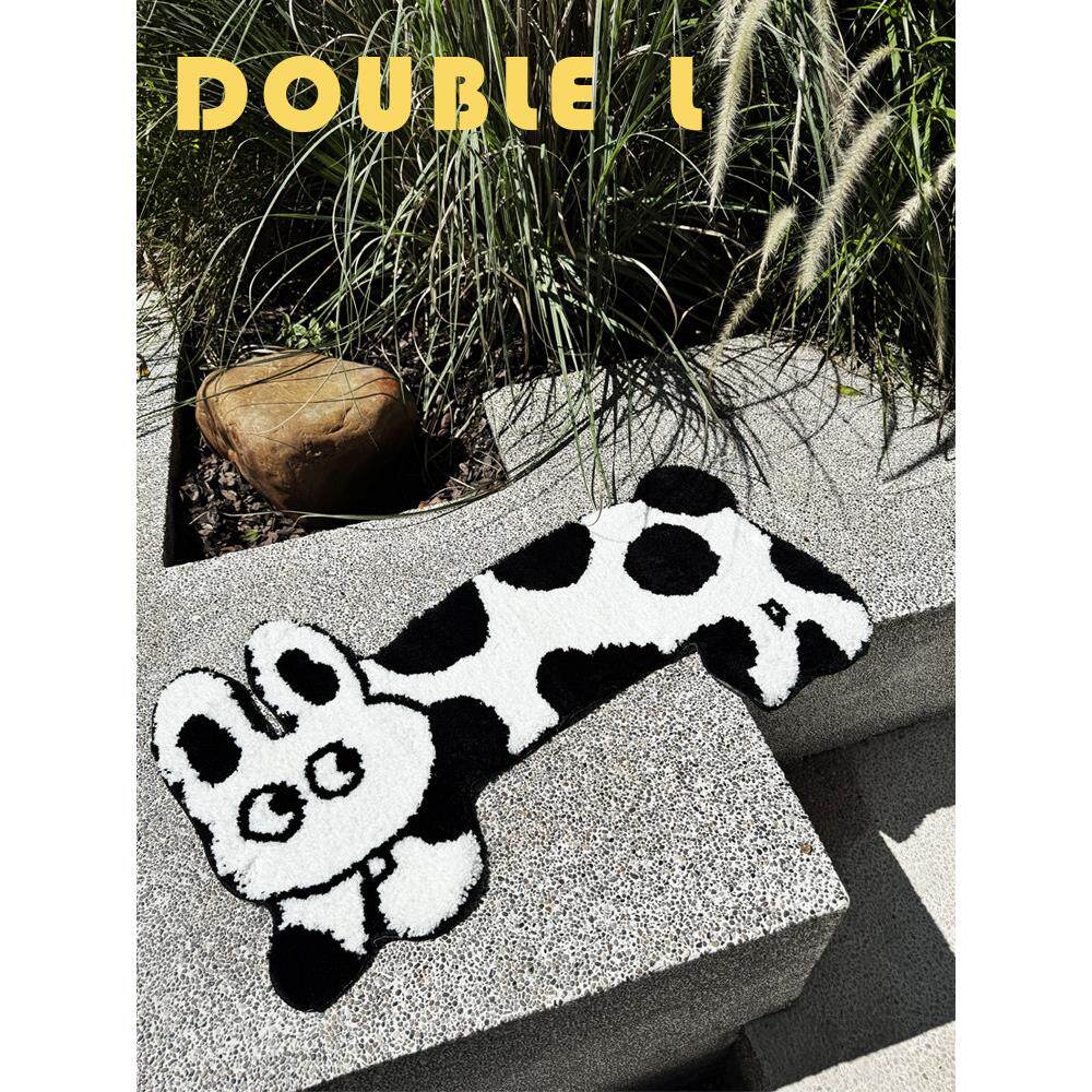 ins风儿童房客厅家用波点卡通猫咪吸水地毯防滑地垫毛绒短绒脚垫