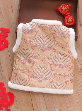 男宝宝过年服唐装马甲加绒加厚婴儿新年装汉服小皇帝地主黄马褂冬