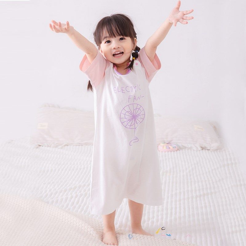 儿童睡衣夏季薄款宝宝睡袍纯棉A类男童女童卡通短袖家居服连体衣