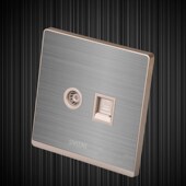 86型有线电视闭路TV插座网插网络接口不锈钢拉丝电视电脑插座面板