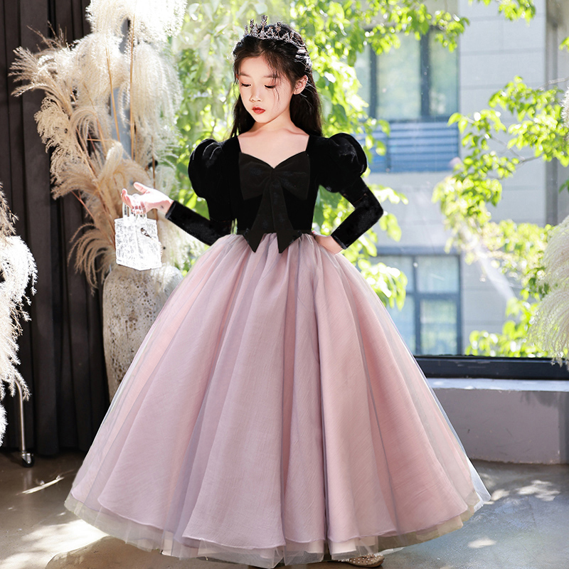 女童高端礼服花童表演小女孩主持人生日公主裙儿童钢琴演出服春秋