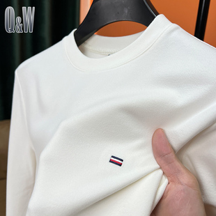 磨毛双面绒纯白色打底衫男长袖T恤秋冬季修身卫衣男圆领德绒保暖