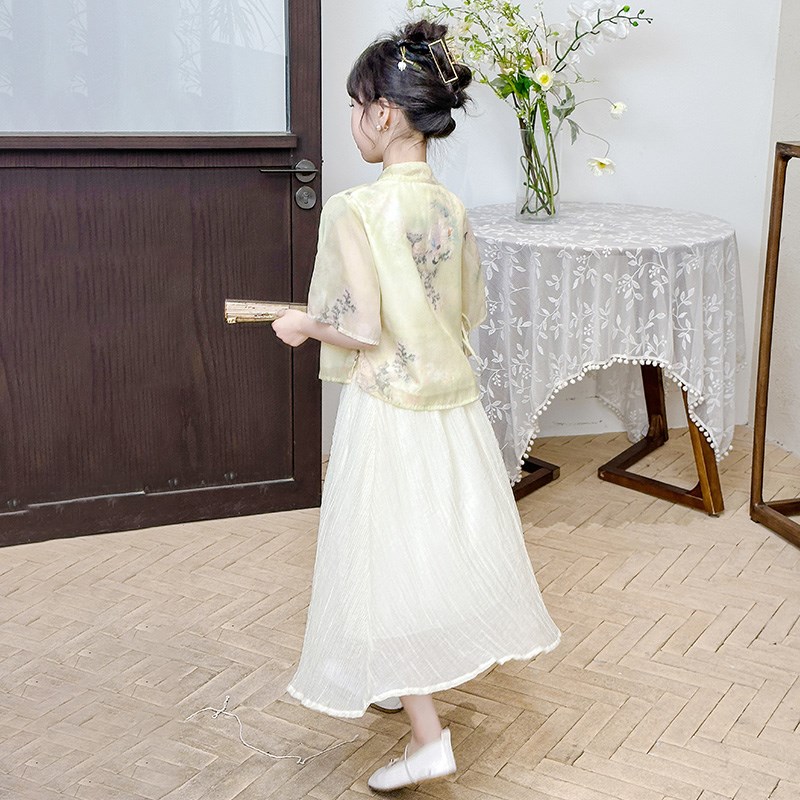 女童汉服连衣裙2024夏季新款新中式女大童夏装儿童国风套装唐装。