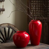 景德镇新中式 饰品花器摆件 台面陶瓷花瓶中国红喜庆家居客厅书房装