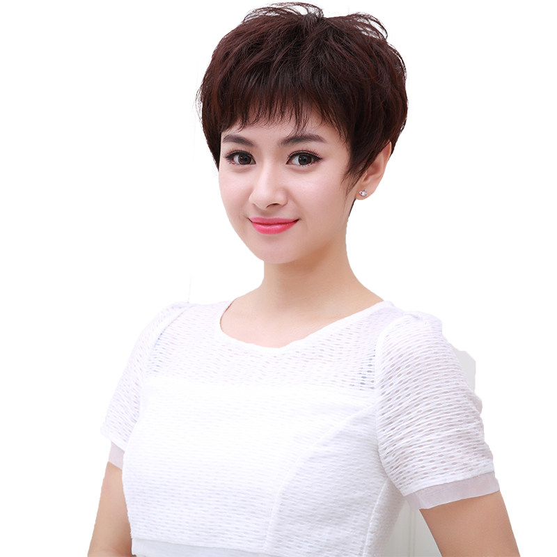 假发女短发全头套短卷发真人发丝中老年发型网红自然头发妈妈发套
