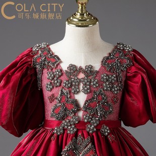 女童礼服红色公主裙高端儿童节日庆典生日宴晚礼走秀主持裙子冬季