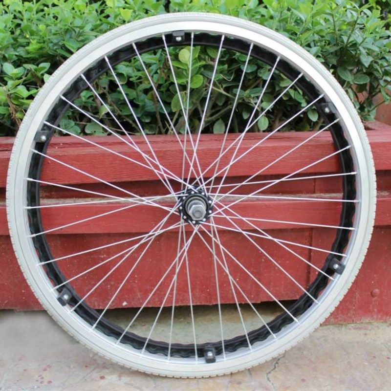 轮椅配件后轮实心胎24寸总成手推圈轮椅车轮子老年车充气后大轮