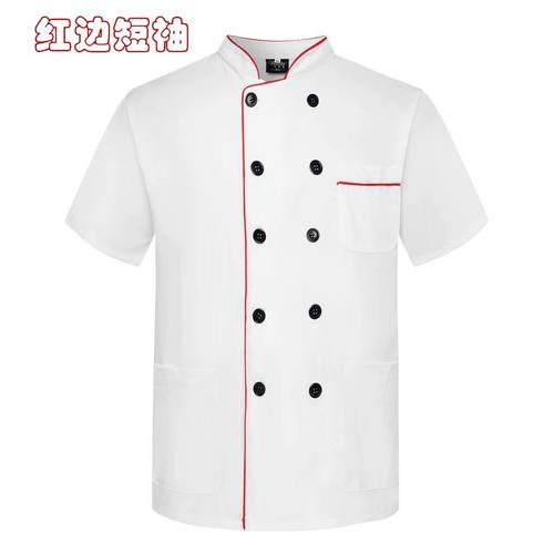 夏季透气厨房厨师服黑白色中袖短袖学校幼儿园食堂人员厨师工作服